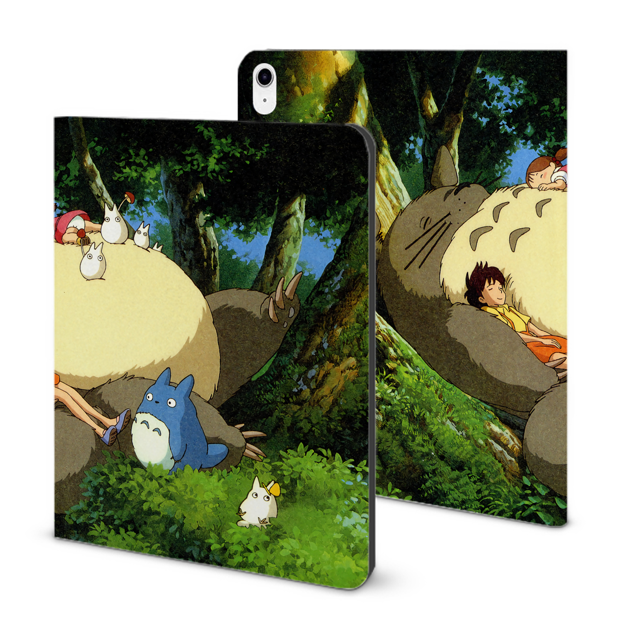 （画像用） となりのトトロ 草壁メイ 草壁サツキ My Neighbor Totoro Satsuki Kusakabe Mei Kusakabe IPad ケース ブック型 PUレザー TPU 耐衝撃 軽量 薄型 ペン収納なし 全面保護 IPad 各モデル対応